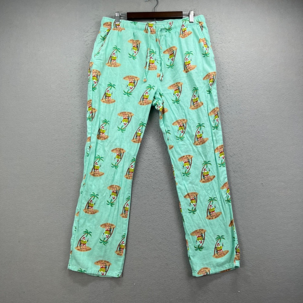 Old Navy Pajama Pants Mens Large Green Tropical Santa Christmas Sleepwear Lounge